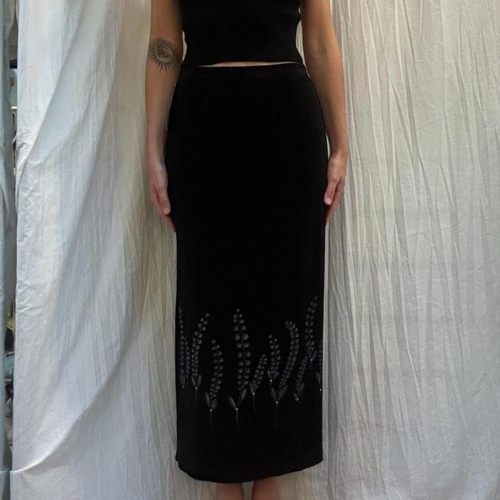New With Tags Picadilly 90s Slinky Midi Skirt with Floral Design S Whimsygoth